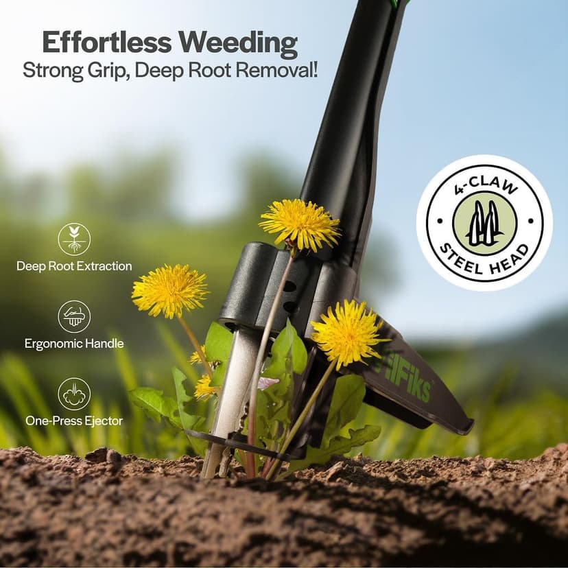 Weed Puller Tool with Long Adjustable Handle (36", 40", & 45"), Quick-Release Weed Ejector Mechanism, Lightweight Aluminum Stand-Up Heavy Duty Weed Remover, 4-Claw Head & Foot Pedal for Easy Weeding