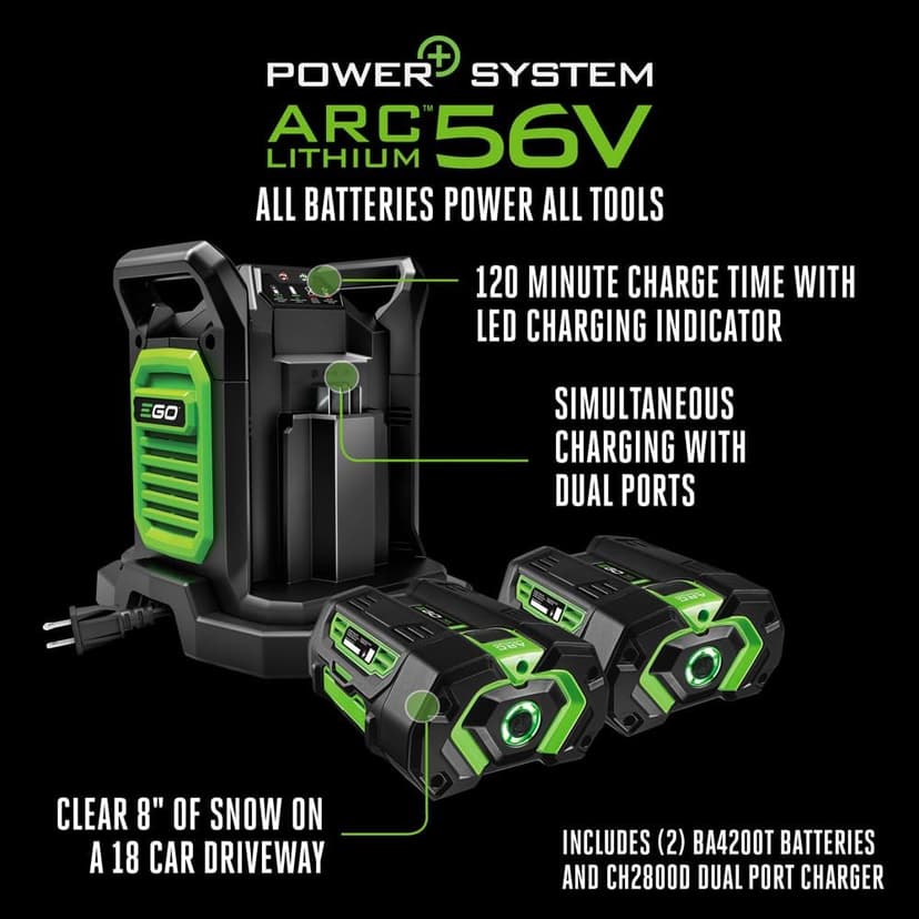 EGO Power+ SNT2405 56-Volt 24 in. Self-Propelled 2-Stage Snow Blower with Peak Power™ - (2) 7.5Ah Batteries and Dual Port Charger Included