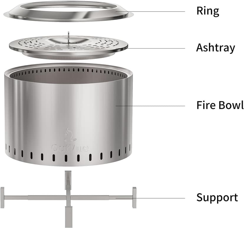 22" Stainless Steel Smokeless Fire Pit, Outdoor Protable Smokeless Wood Burning Fire Pits for Bonfire, Patio, Camping, Firepit for Outside with Poker & Cover(Vertical Hole)