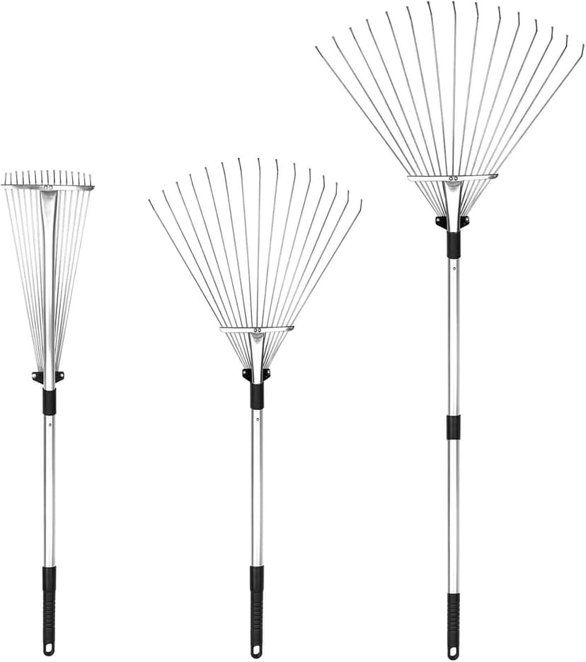 Buyplus Adjustable Garden Leaf Rake - 24 to 63 Inch Telescopic Metal Expandable Folding Leaves Rake for Lawn Yard, Flowers Beds, Black