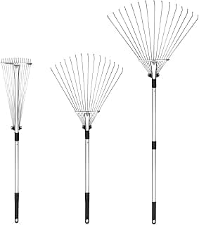 Buyplus Adjustable Garden Leaf Rake - 24 to 63 Inch Telescopic Metal Expandable Folding Leaves Rake for Lawn Yard, Flowers Beds, Black