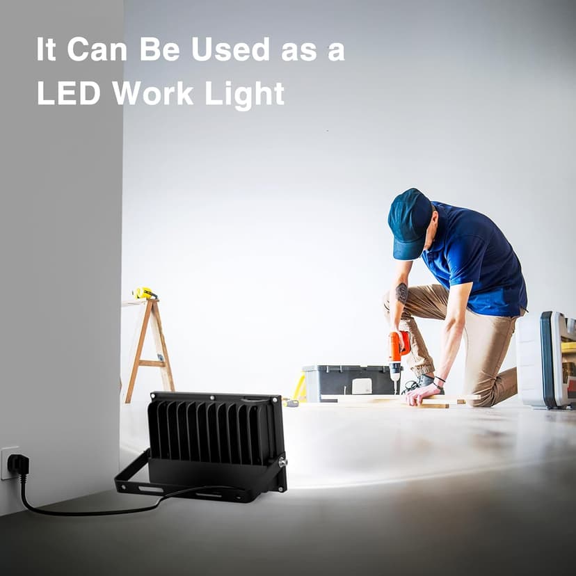 Onforu 60W Flood Lights Outdoor, 8400lm Bright LED Work Light with Plug, 6500K Daylight White LED Flood Lighting, IP66 Waterproof Security Yard Lights for Garage Stadium 2 Pack