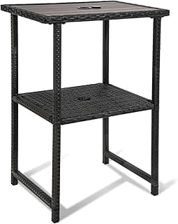 Sundale Outdoor Wicker Bar Table, Patio 36" Height Pub Counter with Umbrella Hole, All Weather High Top Bistro Table for Outside Deck Porch Balcony Poolside, Charcoal Gray