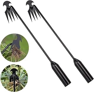2pack Weed Puller Tool,Garden Weed Tool,Portable Garden Weeder Tool,Uprooting Weeding Tool,4 Teeth Manganese Steel,Forged Hand Weeder for Vegetable Garden Backyard Farm Planting Weeding(Painted Black)