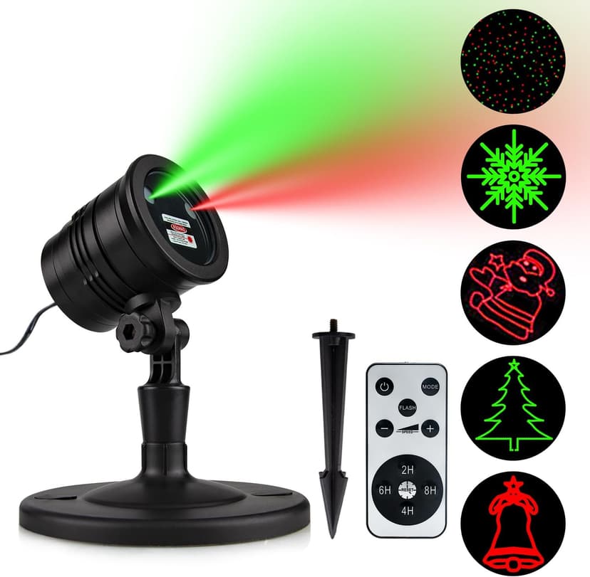 Christmas Laser Lights, Projector Lights Landscape Spotlight Red and Green Star Show with Christmas Decorative Patterns for Indoor Outdoor Garden Patio Wall