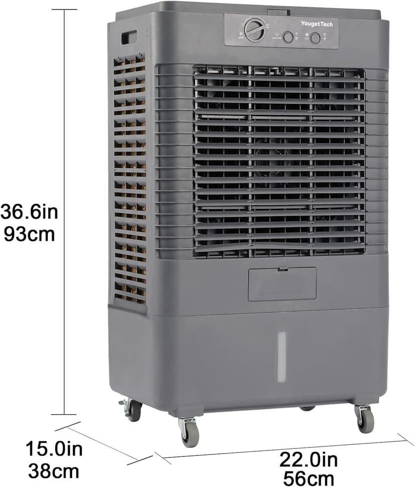 37" Evaporative Air Cooler 3000 CFM, 8 Gal Water Tank, 3 Speeds, Oscillating Cools up to 720 Sq. ft, Portable Industrial Swamp Water Cooler for Outdoor Commercial Factory - Gray