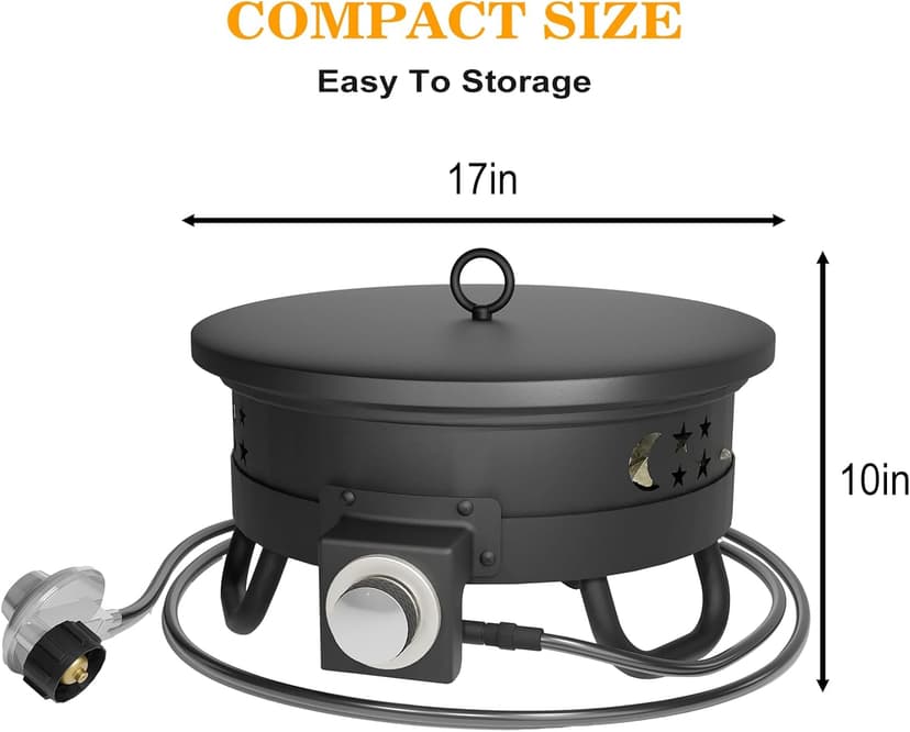 Portable 17 inch Propane Fire Pit 58000 BTU Smokeless Gas Fire Bowl with Adjustable Flame,Cover Carry Kit,CSA Certified for Camping,Patio,Backyard,RV&Tailgating-Includes Hose&Lava Rocks