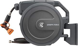 Giraffe Tools AW30 Garden Hose Reel Retractable 1/2" x 100 ft Wall Mounted Water Hose Reel Automatic Rewind, Any Length Lock, 100 ft, Dark Grey