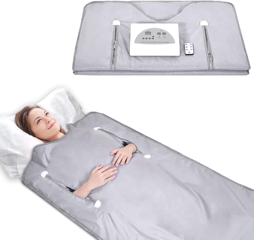 Infrared Sauna Blanket for Fitness and Detox Anti Aging, Length 71" with Remote Control, 2 Zone Temperature Control, Quick Sweating Professional Body Sculpting Home Sauna