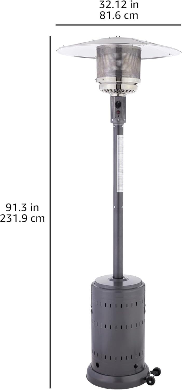 Amazon Basics 46,000 BTU Outdoor Propane Patio Heater with Wheels, Commercial & Residential, Slate Gray, with water tank, 32.1 x 32.1 x 91.3 inches (LxWxH)