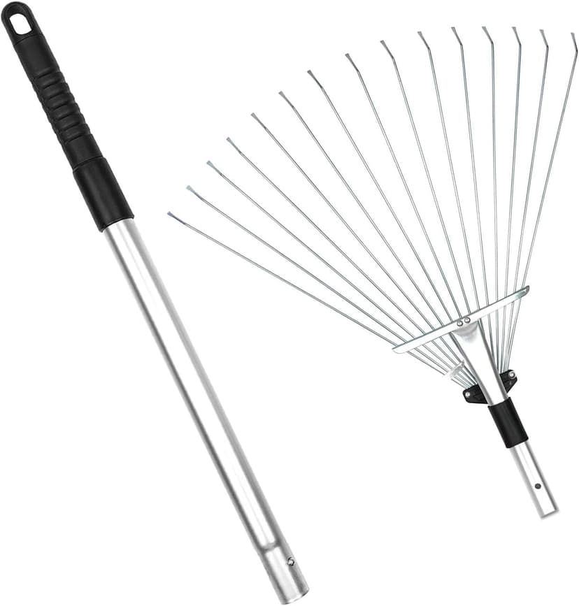 Buyplus Adjustable Garden Leaf Rake - 24 to 63 Inch Telescopic Metal Expandable Folding Leaves Rake for Lawn Yard, Flowers Beds, Black