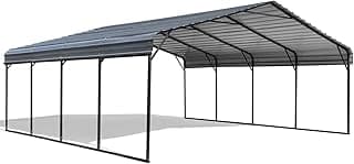EROMMY 20x20 FT Metal Carport, Heavy Duty Shelter With Galvanized Steel Roof and Frame, Sturdy Shed in All Weathers, Easy Assembly Canopy for 2 Cars, SUV, Tractors and Boat, Gray