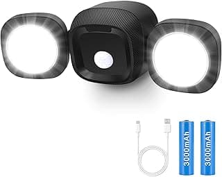 Battery-Operated Motion Sensor Light Outdoor: 6000mAh Rechargeable Battery Powered Motion Security Light, Wireless LED Flood Light Waterproof Outside Lights for Garage Patio Shed Garden, Black-1Pack