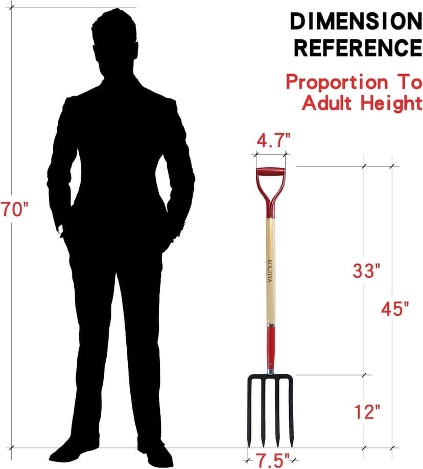 Garden Fork,4 Tine Digging Fork,Pitch Fork for Gardening,Steel Y-Grip,Wood Handel,45Inch