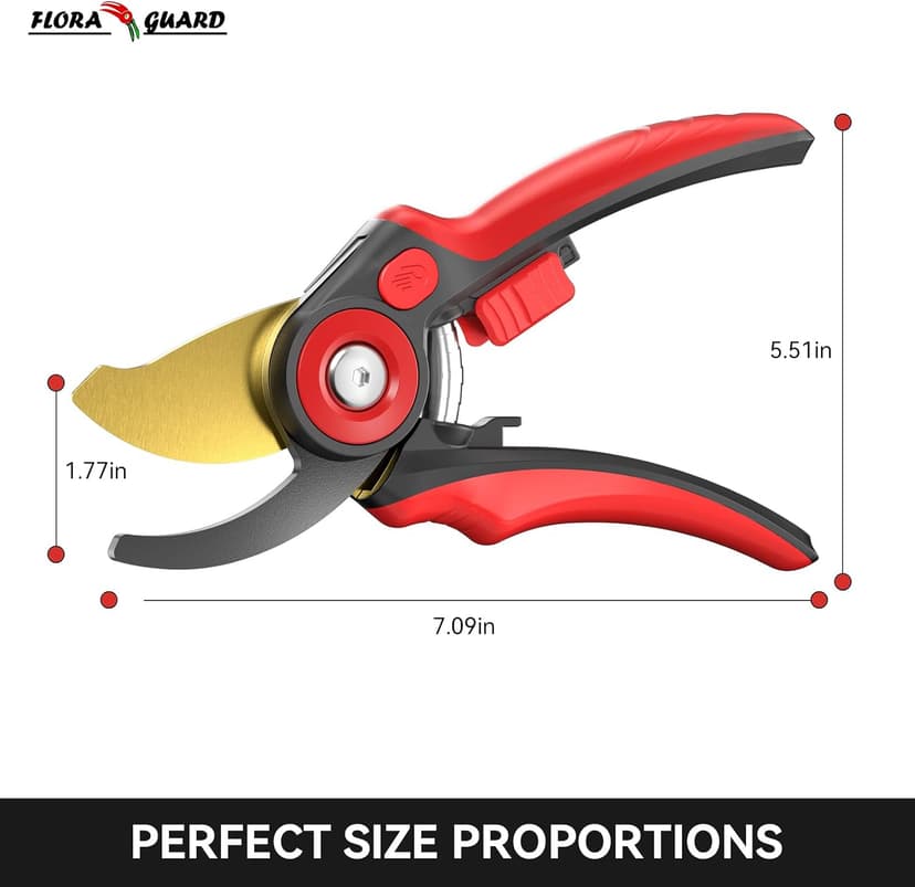 FLORA GUARD Bypass Pruning Shears, Garden Shears Heavy Duty Tree Trimmers & Garden Clippers with Ergonomic Handle, Ideal Hand Pruners for Gardening, Shrubs & Branch Cutting.（HC177）