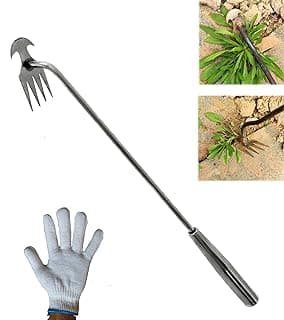 2023 New Weeding Artifact Uprooting Weeding Tool, Premium Manganese Steel Forged Weed Puller 4 Teeth Dual Purpose Weeder, Hand Weeder Tool for Gardening with Long Handle (19.6 inch stainless steel)