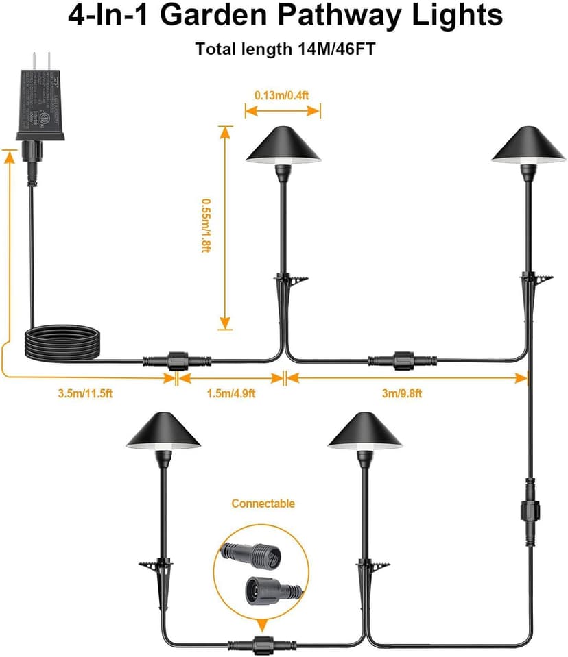 Low Voltage Pathway Lights with Timing Plug, Low Voltage Landscape Lighting, Waterproof Landscape Path Lights Outdoor Garden Lights for Flower Bed Yard Lawn Backyard Walkway Driveway, Set of 4