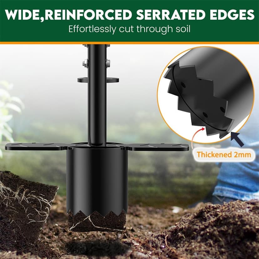 BreeRainz Bulb Planter Tool Long Handle, Height Adjustable Sod Plugger Tool w/ 3.5" Wide Serrated Base,Heavy Duty Dual-Peda Garden Tool for Planting Tulips,Iris,Daffodils,Soil Sampler Transplanting