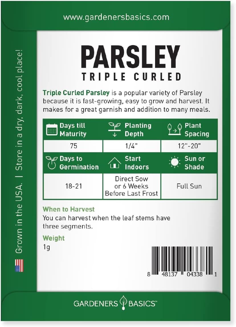 Gardeners Basics, Curled Parsley Seeds for Planting Indoors and Outdoors Heirloom, Open-Pollinated, Non-GMO Curly Herb Variety- Great for Home Gardens and More
