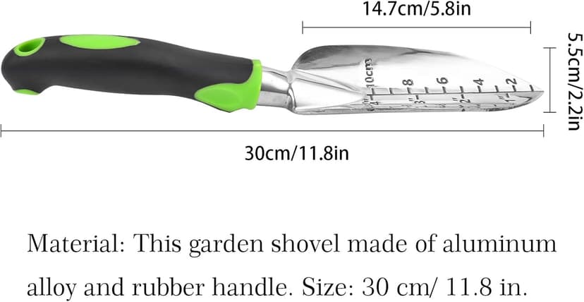 Transplanter Trowel Garden Shovel Hand Trowel Cast-Aluminum Heavy Duty Gardening Tool Depth Marker Measurement Trowel with Ergo Handle for Digging and Planting Engraved Depth Guide (Green)