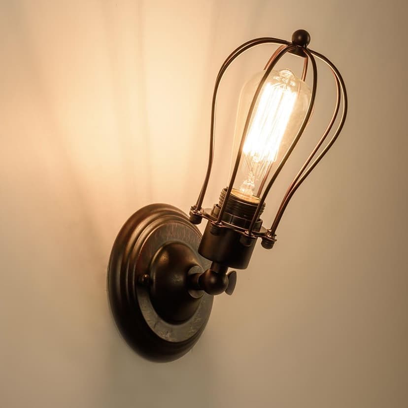Industrial Wall Sconce Vintage Lighting Adjustable Lamp Rustic Wire Metal Cage Wall Light Shade Edison Style Antique Fixture Porch Mirror (No Bulb) (Bronze Color) (Rust)