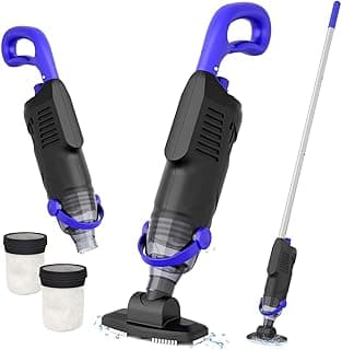 Pool Vacuum for Above Ground Pool, 60W Handheld Rechargeable Pool Vacuum Cleaner with Pole & 18GPM Suction for Leaves, Debris, Dirt, Spa Vacuum for Hot Tub &Pools