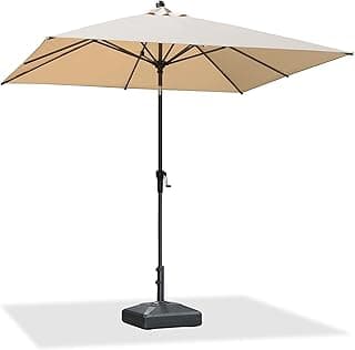 PURPLE LEAF 8' x 8' Square Patio Market Umbrella with Base Outdoor Table Umbrellas Aluminum Frame Sun Shade with 8 Sturdy Ribs Tilt for Garden Deck Lawn Pool Beige