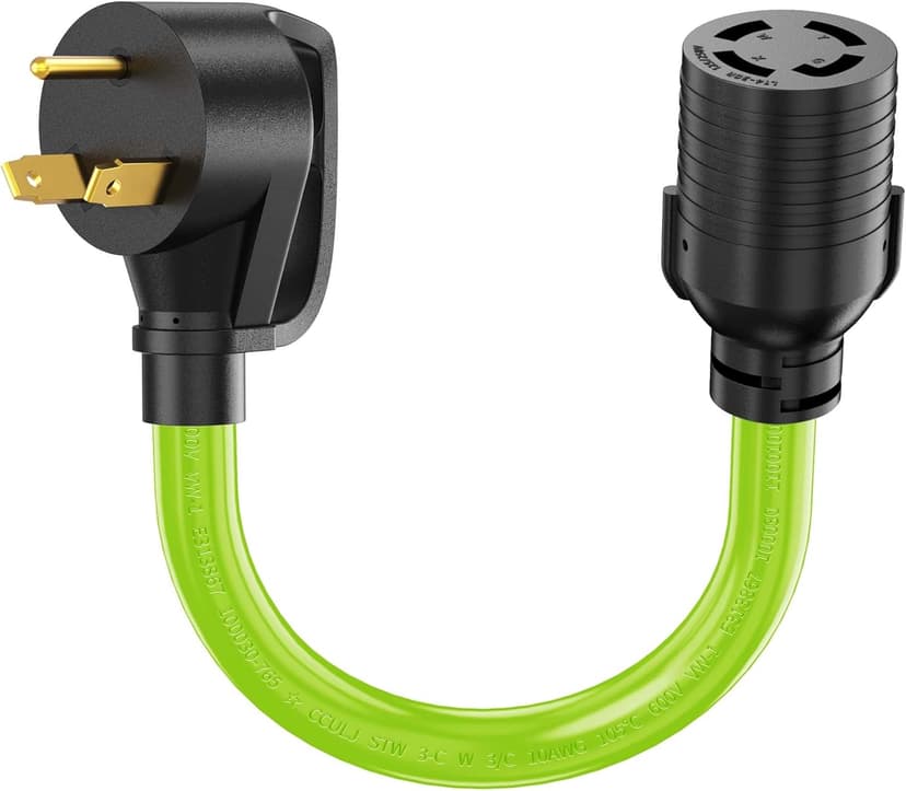 30 Amp to 4 Prong Generator Adapter Cord, Generator Transfer Switch Adapter Cord, NEMA TT-30P Male to L14-30R Female, Generator to House Adapter Cord, 30 Amp 10 Gauge STW