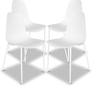 POLY & BARK Isla Modern Kitchen Chairs Set of 4 - Plastic Dining Chair with Metal Legs - Quick Assembly Simple Cafe Chairs Plastic for Indoor or Outdoor - White