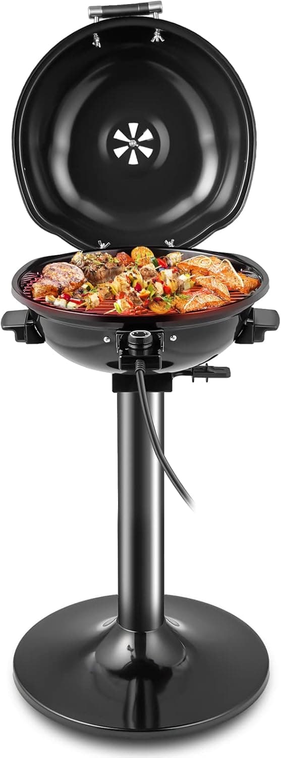 HAPPYGRILL 1600W Outdoor Electric Grill BBQ Grill for 15-Serving, Electric Barbecue Grill for Indoor & Outdoor Use, Portable Stand BBQ Grill for Patio Balcony Kitchen Garden