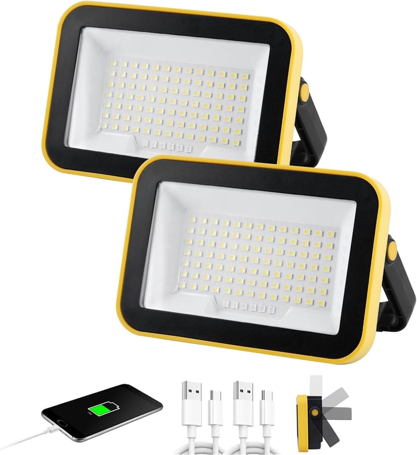 40W Rechargeable Work Light with Tripod Hole, 2400LM LED Work Light Battery Powered, Waterproof Portable Work Light Cordless Job Site Lighting 180° Rotate for Garage Camping Car Repairing 2 Pack