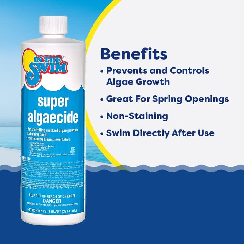 In The Swim Super Algaecide for Above Ground or Inground Swimming Pools – Low Odor, Non-Foaming Preventative for Yellow/Mustard Algae in Swimming Pools - 7.1% Chelated Copper – 1 Quart