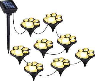 Paw Print Solar Lights – Solar String Lights Outdoor Waterproof LED (Set of 8), Dog Cat Decorative Lamp, Pet Print Path Lights, Vibrant Garden Solar Lights, Gifts for Pet Lovers(Warm White Paw Print)