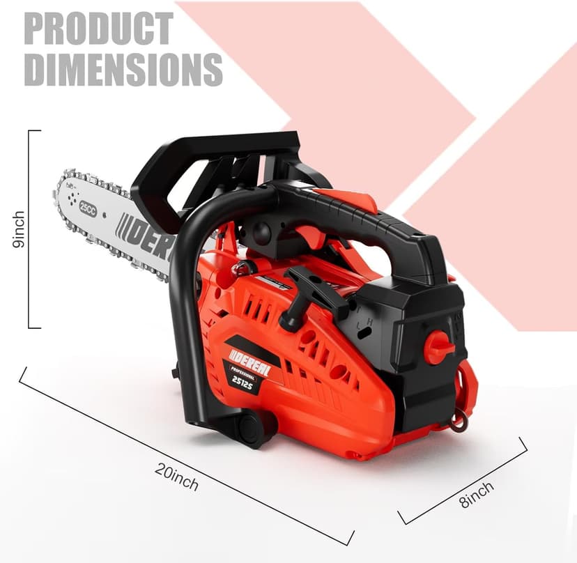 12 Inch Gas Chainsaw, 25.4CC 2-Stroke Top Handle Gas Powered Chainsaw Petrol Handheld Cordless Chain Saw for Tree Wood Cutting