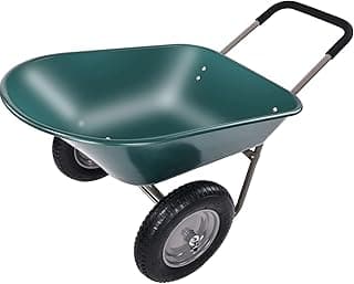 Wheelbarrow Garden Cart, Heavy Duty Home Utility Garden Cart, Dual-Wheel Home Garden Yard Utility Wheelbarrow Cart with Built-in Stand, Green