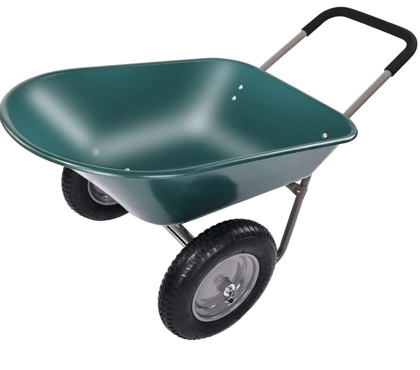 Wheelbarrow Garden Cart, Heavy Duty Home Utility Garden Cart, Dual-Wheel Home Garden Yard Utility Wheelbarrow Cart with Built-in Stand, Green
