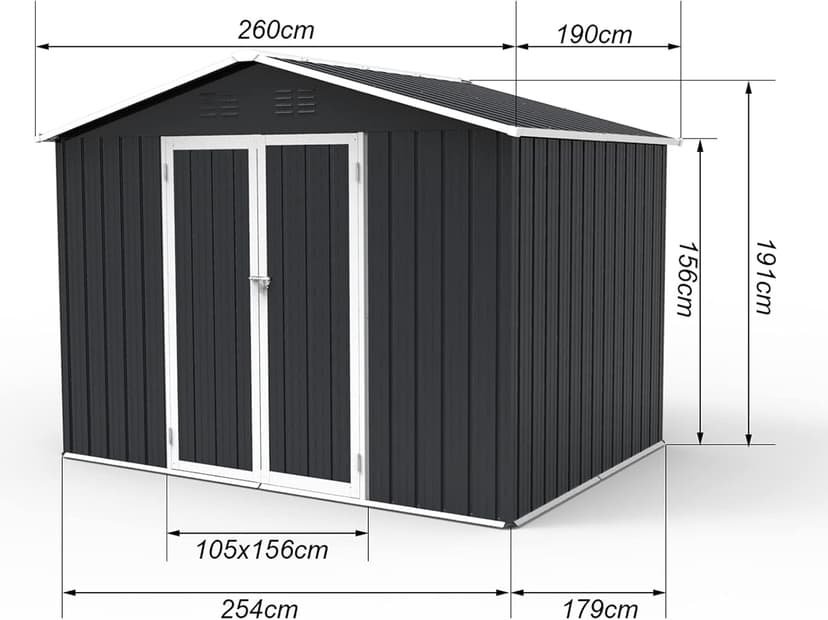8' x 6' Outdoor Storage Shed with Base Kit, Sturdy Metal Building w/Lockable Doors for Garden, Backyard, Poolside and Lawn, Black