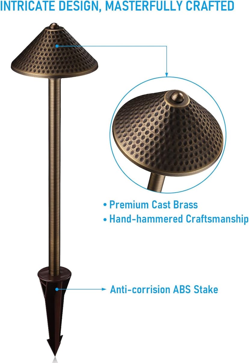 LEONLITE Outdoor Solid Cast Brass Pathway Lights, 12V Low Voltage Landscape Lights for Walkway, Garden, Work with G4 Bulb, (Bulbs Not Included), IP65, 21.5'' Tall, 6.85'' Shade, Bronze, Pack of 4