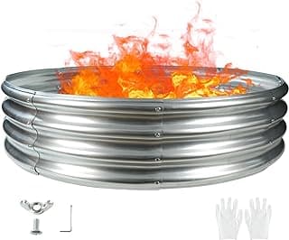 5FT Diameter Camp Fire Ring Pit, Large Round Galvanized Steel Fire Pit, Heavy Duty Steel Fire Pit Silver for Backyard, Camping, Bonfire (5x5x1FT)