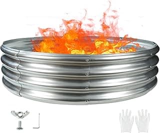 5FT Diameter Camp Fire Ring Pit, Large Round Galvanized Steel Fire Pit, Heavy Duty Steel Fire Pit Silver for Backyard, Camping, Bonfire (5x5x1FT)