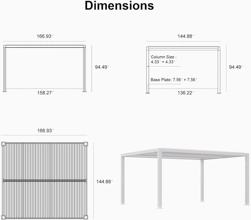 PURPLE LEAF Outdoor Louvered Pergola 12' x 14' White Aluminum Pergola Modern Shade Gazebo with 2 Independently Adjustable Rainproof Hardtop for Patio Garden Yard