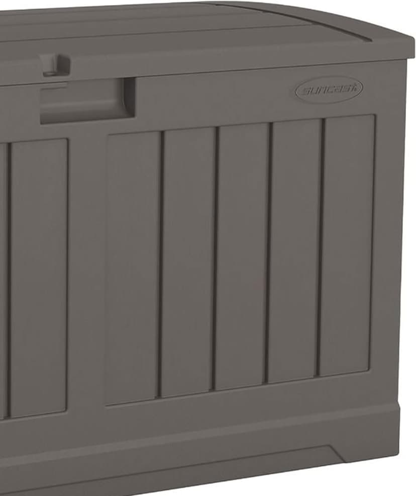 Suncast 50 Gallon Plastic Deck Box with Molded Lockable Feature and Weathertight Construction for Home, Patio, Lawn, and Garden Storage, Gray