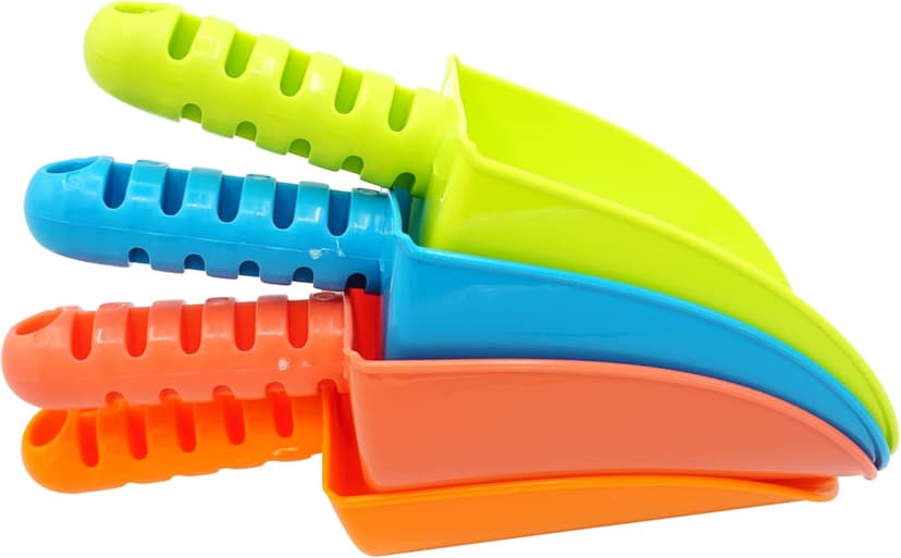 4E's Novelty 4 Pack Beach Shovels 8 Inch, Heavy Duty Plastic Sand Shovel for Kids, - Great for Planting Gardening Shovels for Toddlers, Outdoor Digging Sandbox Toys, Easter Basket Stuffers