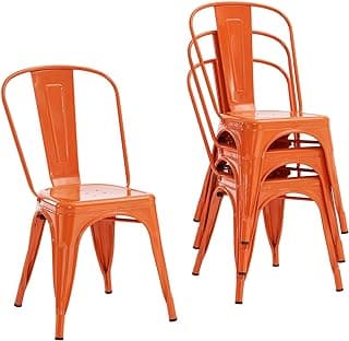 Nazhura Metal Dining Chair Farmhouse Tolix Style for Kitchen Dining Room Café Restaurant Bistro Patio, 18 Inch, Stackable, Waterproof Indoor/Outdoor (Sets of 4) (Orange, Steel Seat)