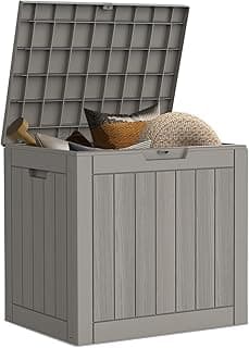 Deck Box, Waterproof Weatherproof and UV Resistant Resin Storage Bin with Lockable Lid, Ideal for, Outdoor, Patio Furniture Cushions, Pool Supplies, Garden Tools (31 Gallon, Grey)