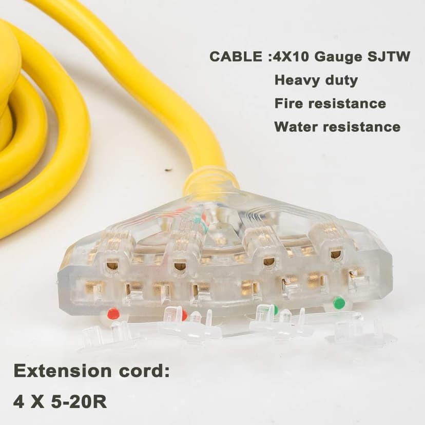 25 Feet Heavy Duty Generator Adaptor Extension Cord,Locking Cord,NEMA L14-30P/Four 5-20R, 4 Prong 10 Gauge Flexible Generator Cable,Generator Power Cord, 125/250V 30Amp 7500 Watts Yodotek