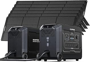 OUPES Mega 5 Power Station with 6 * 240W Panels & B5 Extra Battery, Up to 10.08kWh Home Lifepo4 Battery Backup with Expandable Capacity, Solar Generator for Blackout, Camping, RV, Emergencies