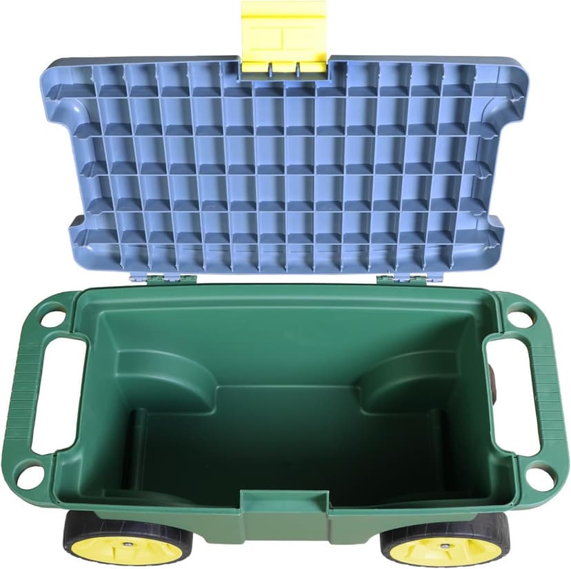 Torin AG594B Garden Cart Scooter and Seat: Garden Stool with Bench Seat and Interior Tool Tray, Rolling Storage for Weeding and Planting, Green/Blue/Black