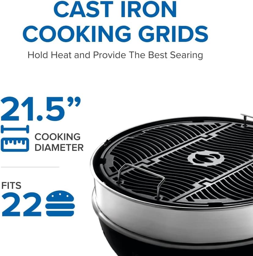Napoleon - PRO22 Charcoal Kettle Grill, Black, Porcelain Enameled Lid and Bowl, Chrome Plated Cooking Grid