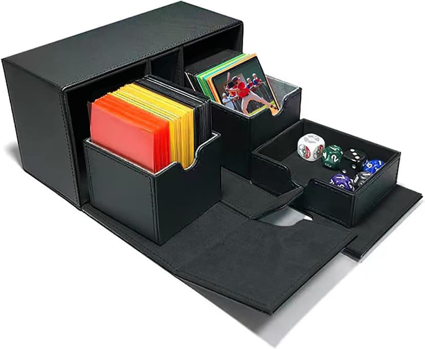Card Deck Case for Trading Cards, Deck Storage Box for 200 Single Sleeved Cards Large Twin Flip Deck Case with 1 Storage Dice & 2 Trays Fits EDH/YuGiOh/MTG/TCG/CCG (Small-Black)